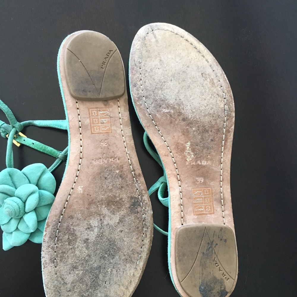Prada Teal Suede Sandals w/ Flower Accent - Picture 5 of 6